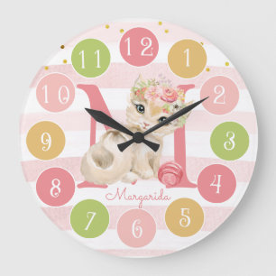 Cute Kitten Sweet Monogram Colourful Large Clock