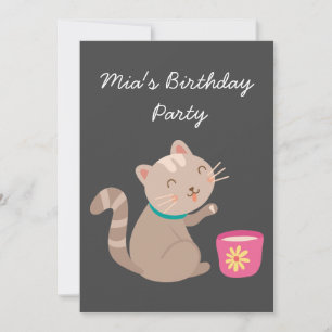 Cute kitten teacup girl's birthday tea party invitation