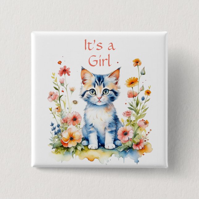 Cute Kitten Themed It's a Girl 15 Cm Square Badge (Front)