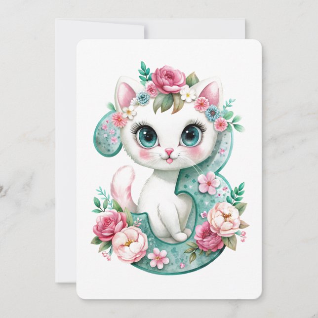 Cute Kitten Three Year Old Birthday Holiday Card (Front)