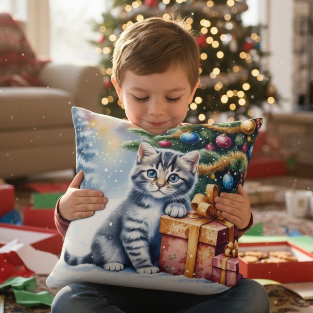 Cute Kitten Under Christmas Tree Cushion (Creator Uploaded)