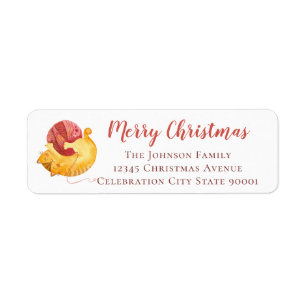 Cute Kitten Watecolor Christmas Script Return Address Label