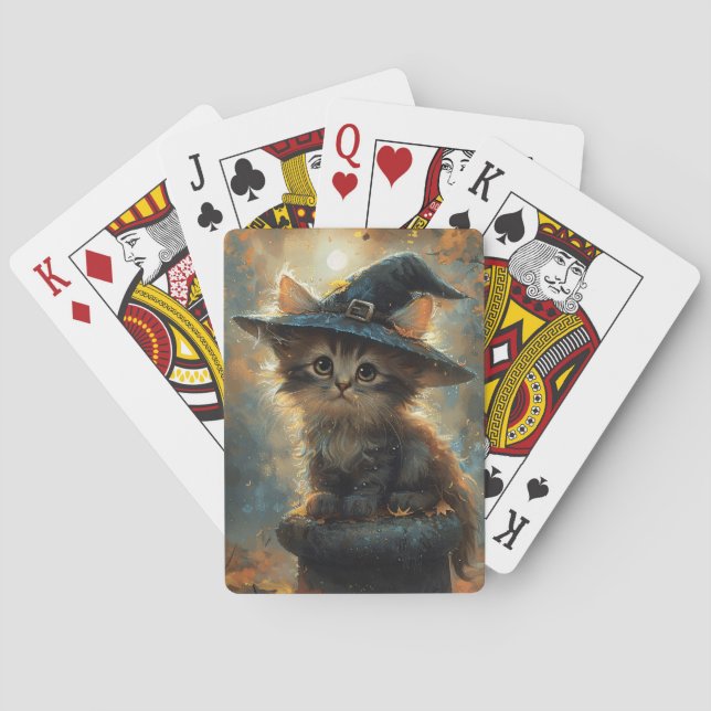 Cute Kitten Wearing a Witch Hat Playing Cards (Back)