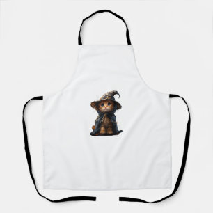 Cute Kitten Witch Costume Halloween Design Apron