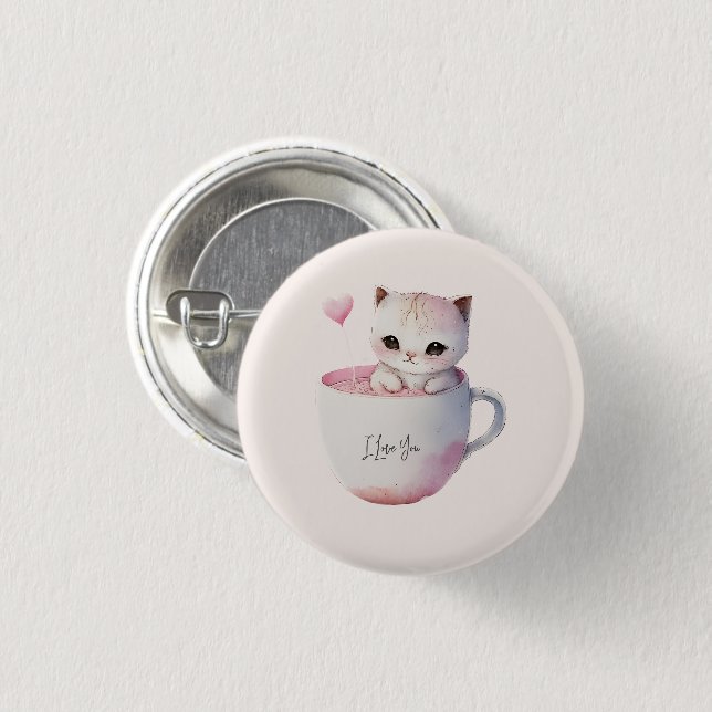 Cute Kitten with Balloon Heart 3 Cm Round Badge (Front & Back)