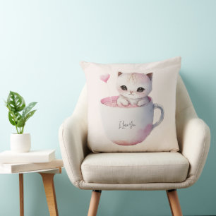 Cute Kitten with Balloon Heart Cushion
