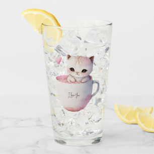 Cute Kitten with Balloon Heart Glass