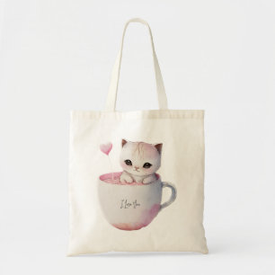 Cute Kitten with Balloon Heart Tote Bag