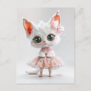 Cute Kitten with big eyes in Pink Dress Holiday Postcard