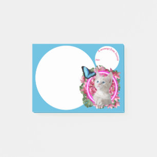 Cute Kitten with blue butterfly on neon tropical P Post-it Notes
