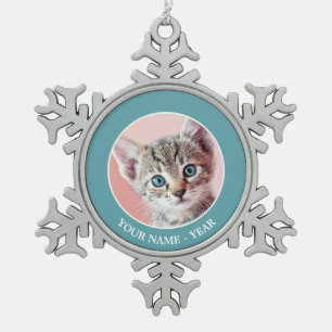 Cute kitten with blue eyes. snowflake pewter christmas ornament