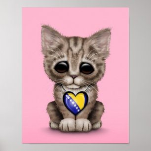 Cute Kitten with Bosnia-Herzegovina Heart, pink Poster