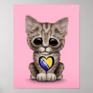 Cute Kitten with Bosnia-Herzegovina Heart, pink Poster