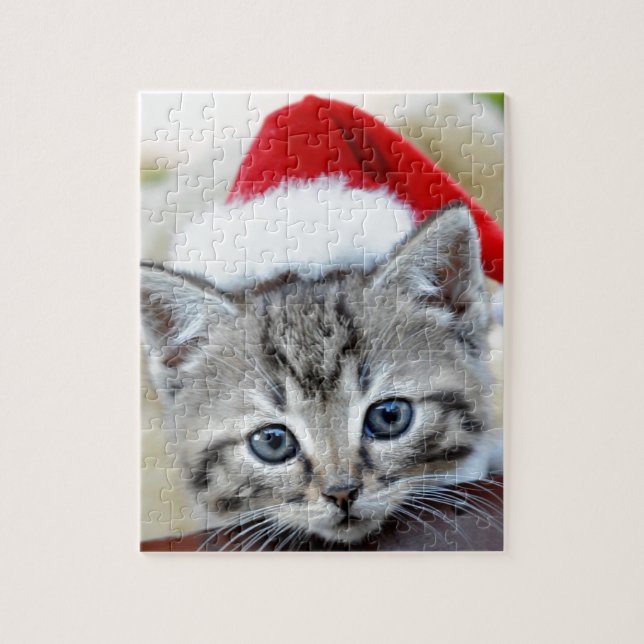 Cute kitten with Christmas hat Jigsaw Puzzle (Vertical)