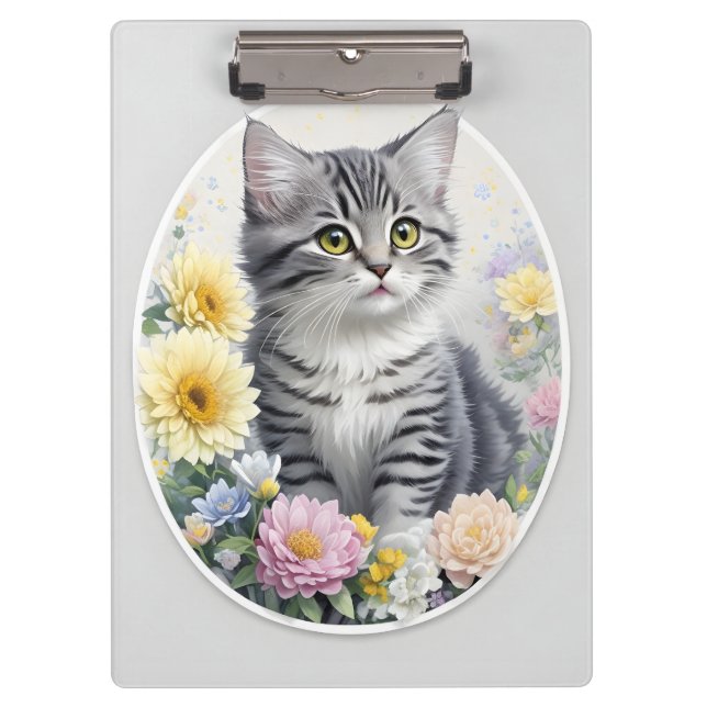 Cute Kitten with Flowers Clipboard (Front)