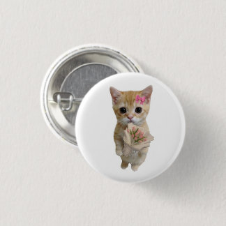 Cute Kitten with Flowers Pin | Wholesome Cat Butto