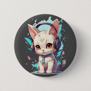 Cute Kitten with Headphones Magic 6 Cm Round Badge