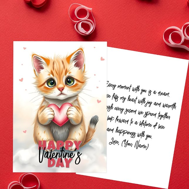 Cute Kitten with Pink Heart Valentine's Day Card (Creator Uploaded)