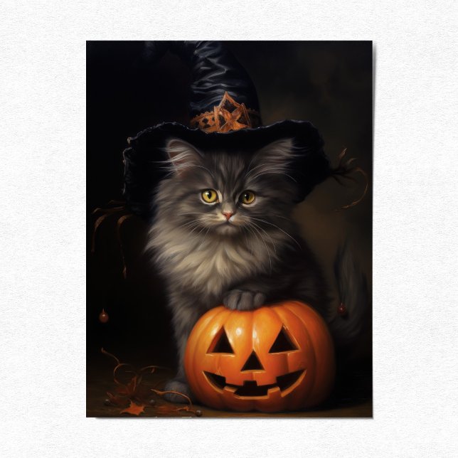 Cute Kitten with Pumpkin, Victorian Halloween Holiday Postcard (Creator Uploaded)