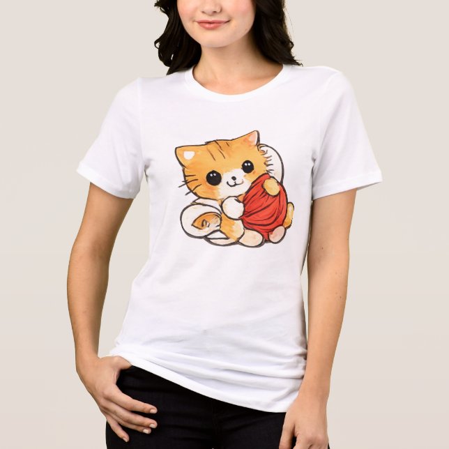 Cute Kitten with Yarn Tri-Blend Shirt (Front)