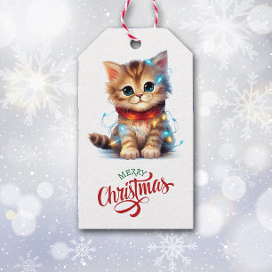 Cute Kitten Wrapped in Holiday Lights Gift Tags