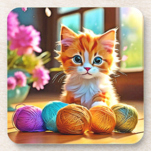 Cute Kitten Yarn Coaster