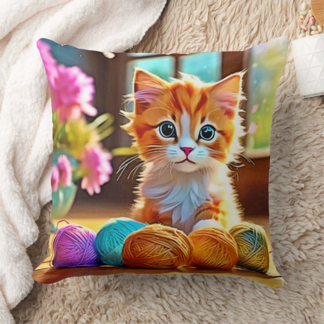 Cute Kitten Yarn Cushion (Blanket)