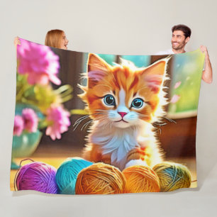 Cute Kitten Yarn Fleece Blanket