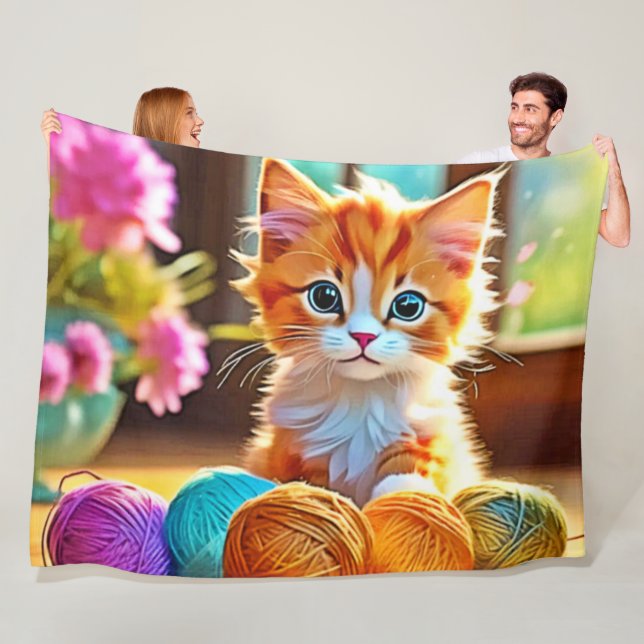 Cute Kitten Yarn Fleece Blanket (In Situ)