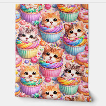 Cute kittens and cupcake pattern rainbow sweet tre