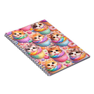 Cute kittens and cupcake spiral notebook, rainbow notebook