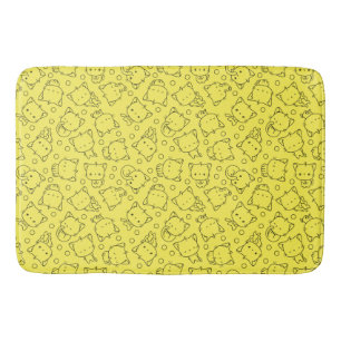 Cute Kittens and polka dots Black & Yellow Bath Mat