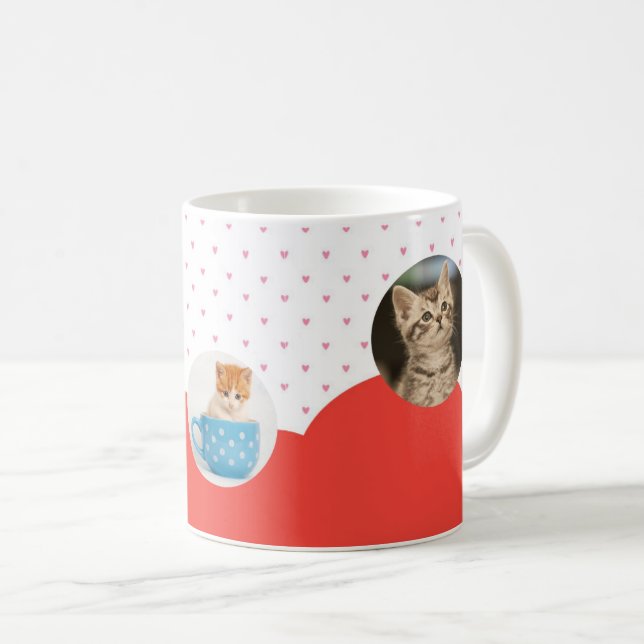 Cute Kittens and Red Hearts Pattern Personalised  Coffee Mug (Front Right)