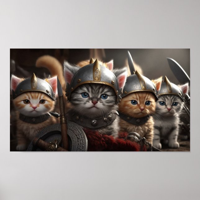 Cute Kittens as Viking Warriors Poster (Front)