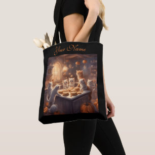Cute Kittens Bake Halloween Treats in Cosy Kitchen Tote Bag