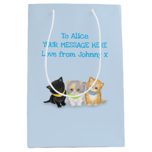 Cute kittens blue personalised gift bag