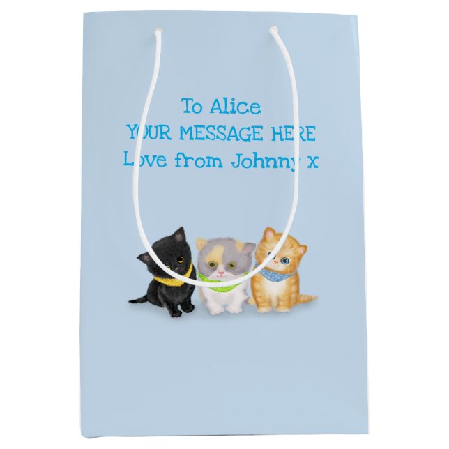 Cute kittens blue personalized gift bag (Front)