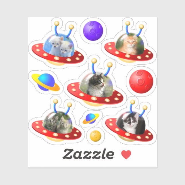 Cute Kittens Cats in UFOs Flying Saucers Alien (Sheet)