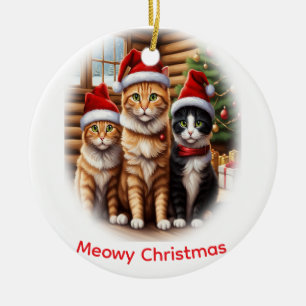 Cute Kittens Christmas Ceramic Ornament