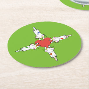 Cute kittens clinging to love round paper coaster