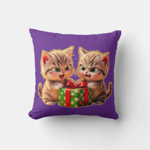 **Cute Kittens Fighting Over a Gift – Funny Christ Cushion