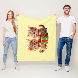 **Cute Kittens Fighting Over a Gift – Funny Christ Fleece Blanket