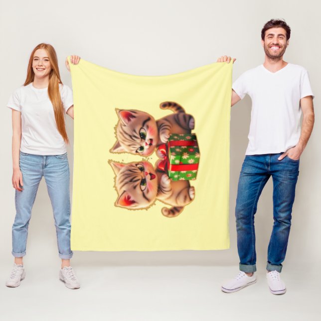 **Cute Kittens Fighting Over a Gift – Funny Christ Fleece Blanket (In Situ)