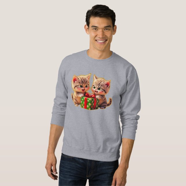 **Cute Kittens Fighting Over a Gift – Funny Christ Sweatshirt (Front Full)