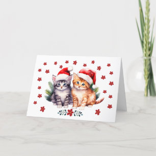 Cute Kittens & Florals Christmas Card