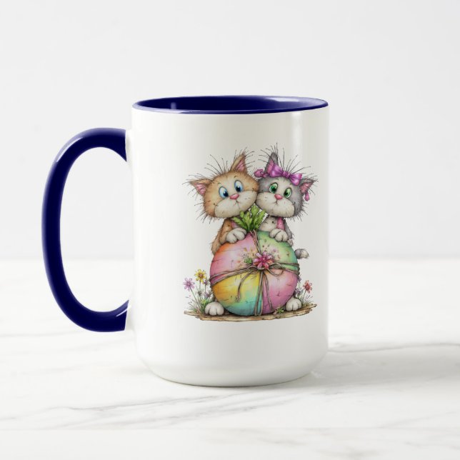 Cute Kittens Holding Pastel Heart Gift Art Mug (Left)