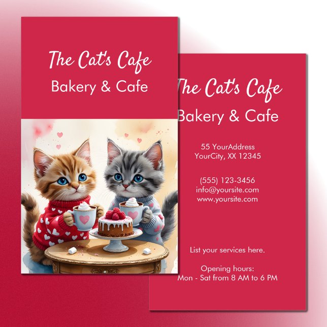 Cute kittens hot drinks cake bakery cafe business card (Creator Uploaded)