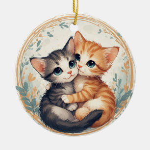 Cute Kittens Hugging Together Ceramic Ornament