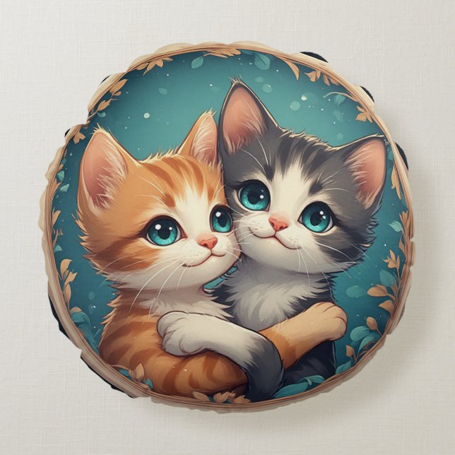 Cute Kittens Hugging Together Round Cushion (Front)