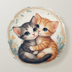 Cute Kittens Hugging Together Round Cushion